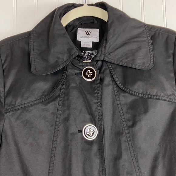Worthington Black Button Down Water Resistant Floral Lined Spring Jacket - Picture 4 of 15